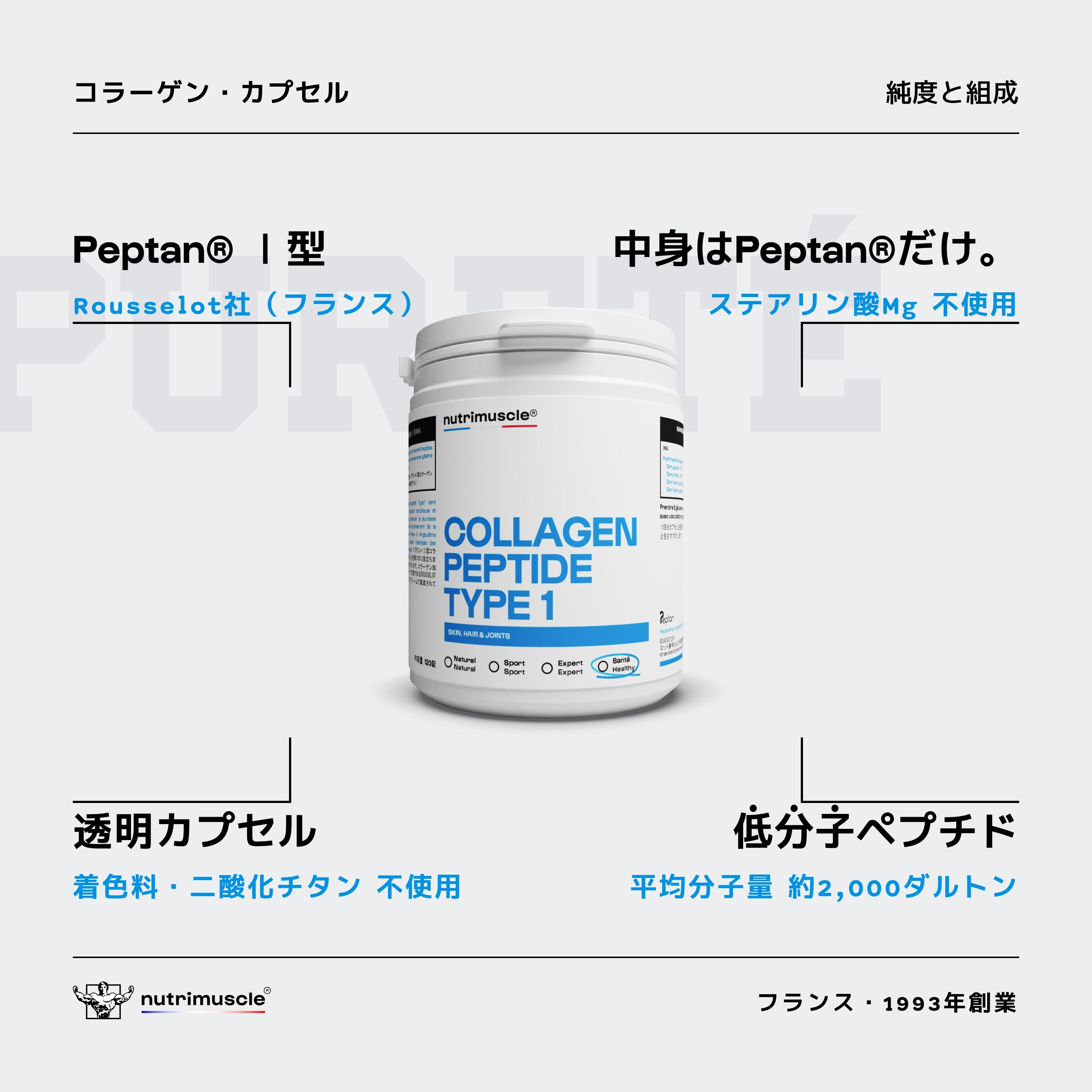 コラーゲンペプチド カプセル｜ペプタン®Ⅰ型・低分子 – Nutrimuscle Japan