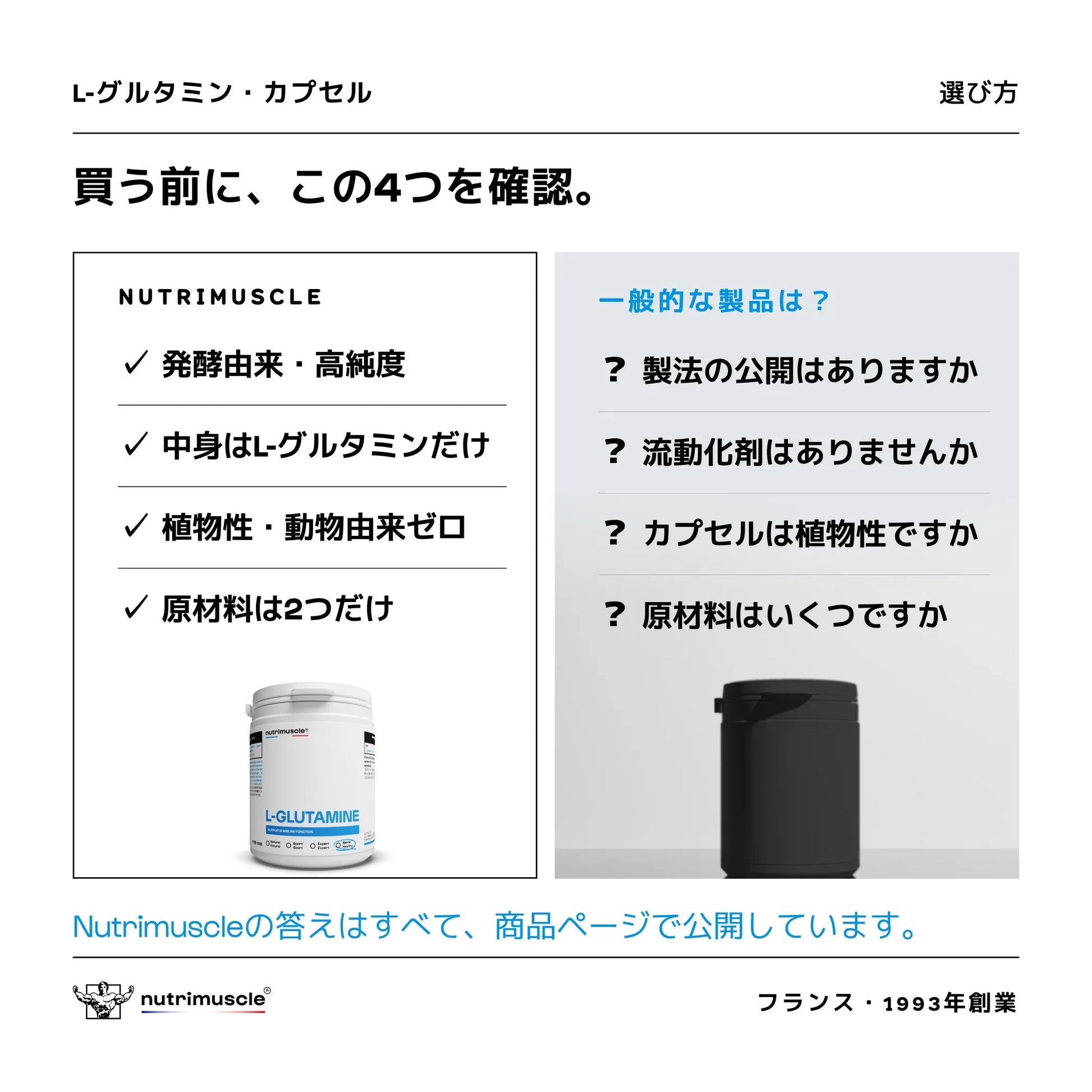 L-グルタミン カプセル｜協和発酵バイオ®・植物由来 – Nutrimuscle Japan