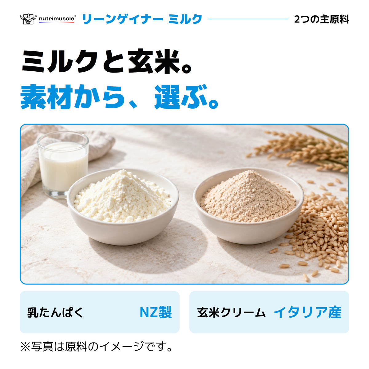 リーンゲイナー ミルク：乳たんぱくと玄米クリームの素材