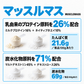 マッスルマスの原料配合比率と栄養成分：乳由来プロテイン原料26%、炭水化物原料71%、製品100gあたりたんぱく質21.6g・炭水化物69g