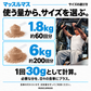 マッスルマスのサイズ選び：1回30gとして、1.8kgは約60回分、6kgは約200回分。